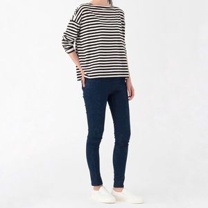 Muji - Dark Blue Denim Leggings Elastic Waist